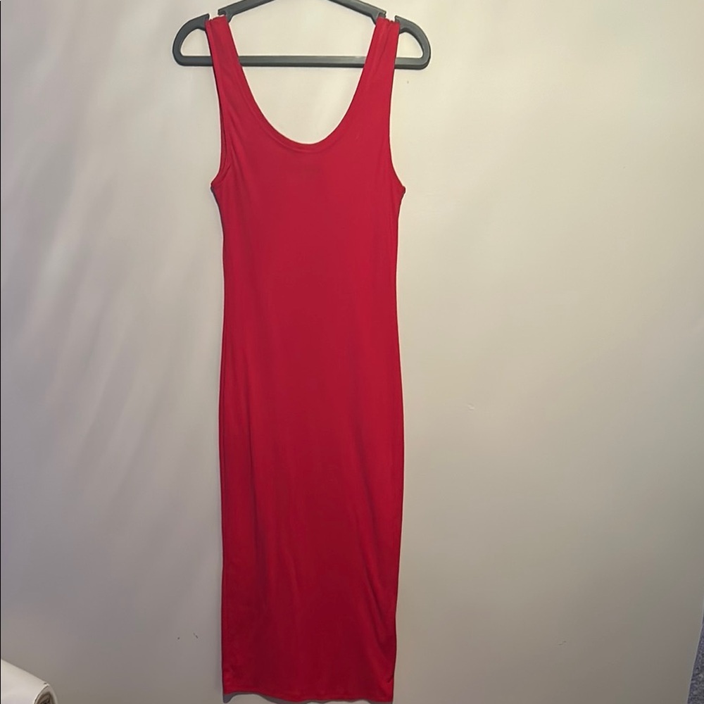 Ambiance Red Ribbed Bodycon Midi Dress